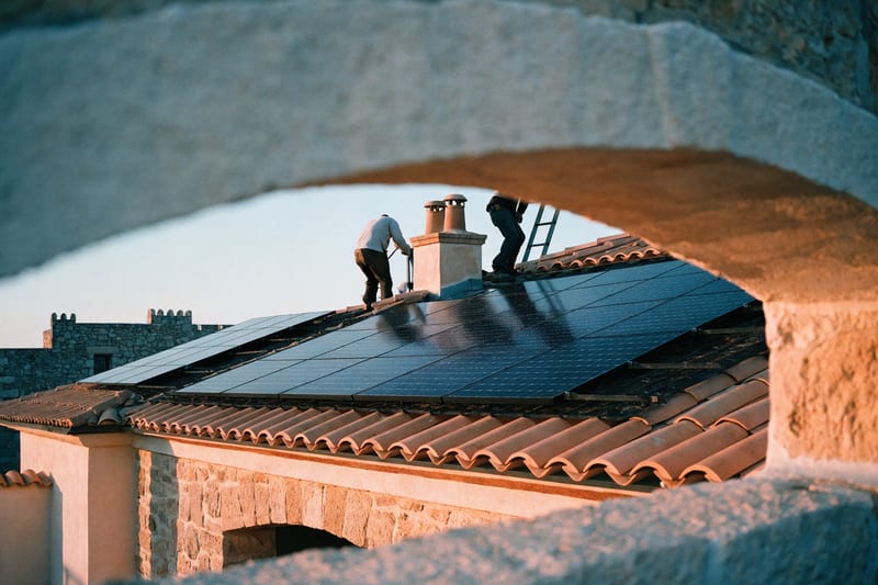 Montage von Photovoltaik-Modulen auf einem Villendach auf Mallorca