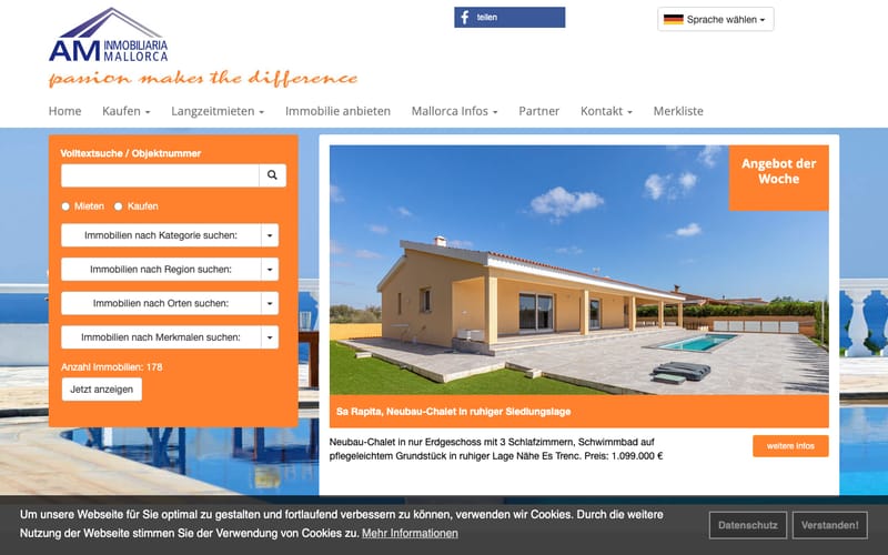 Website von AM Inmobiliaria Mallorca
