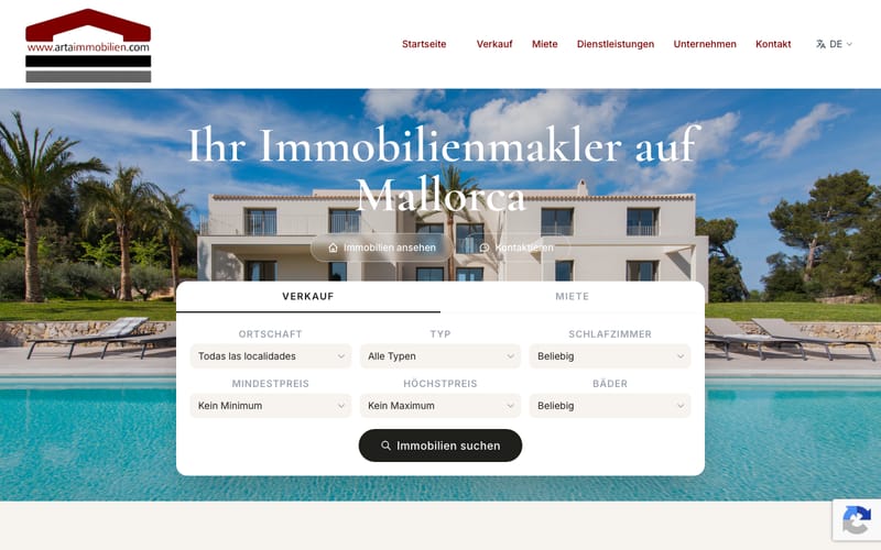 Website von Arta Immobilien