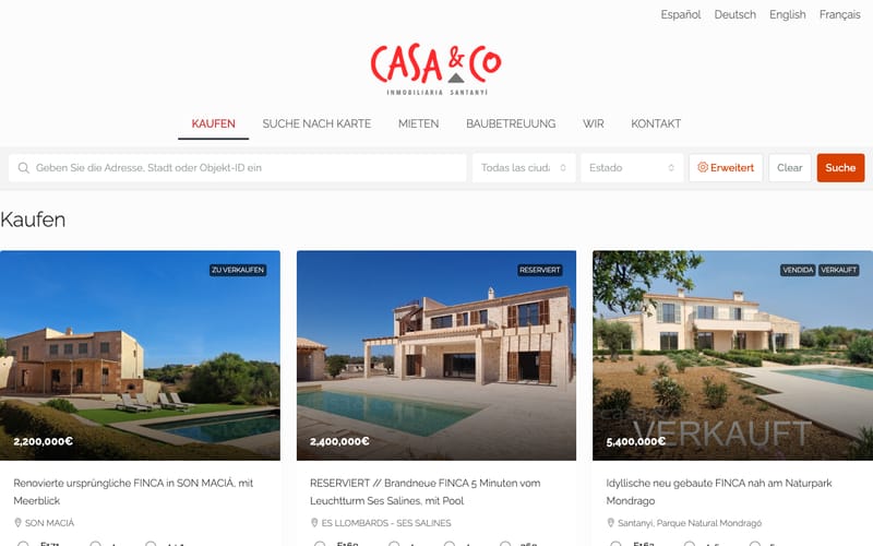 Website von Casa & Co Immobilien