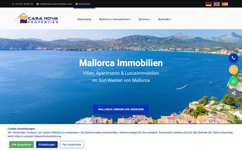 Website von Casa Nova Properties