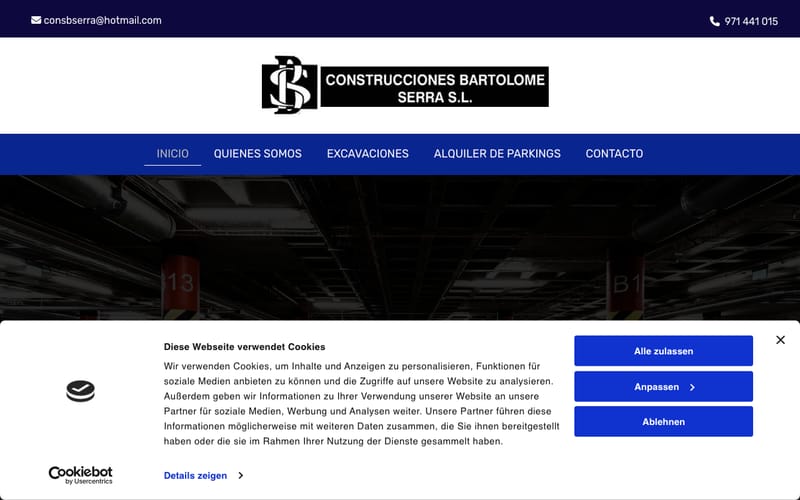 Website von Construcciones y Excavaciones Bartolomé Serra