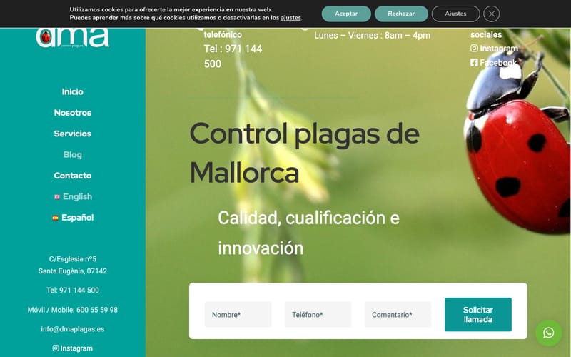 Website von DMA Control de Plagas