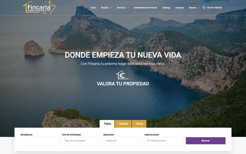Website von Fincaria Inmobiliaria