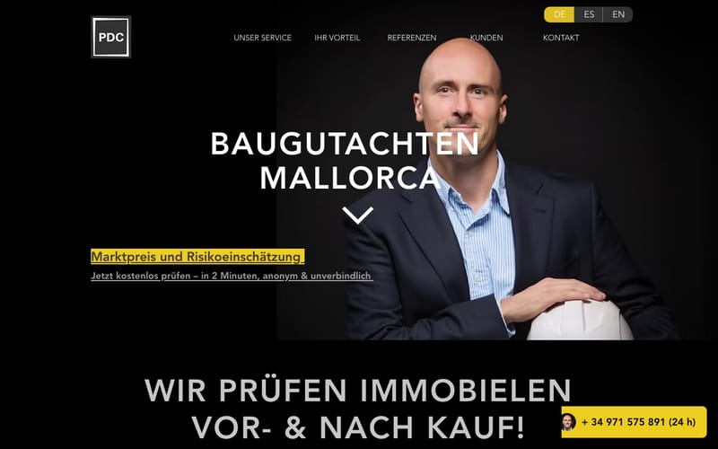 Website von Gutachter Mallorca (Projektmanagement, Design & Consulting Mallorca S.L.U. - Daniel Gingerich)