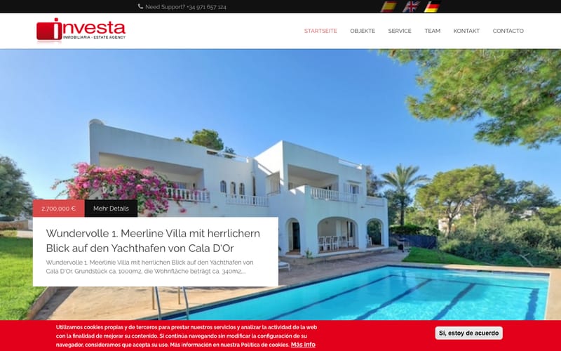 Website von Investa Real Estate - Villas Cala d'Or
