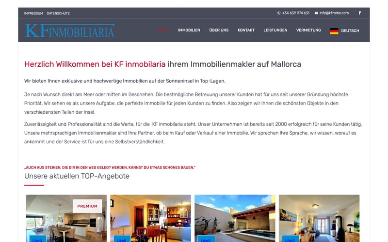 Website von KF Inmobiliaria Cala Ratjada