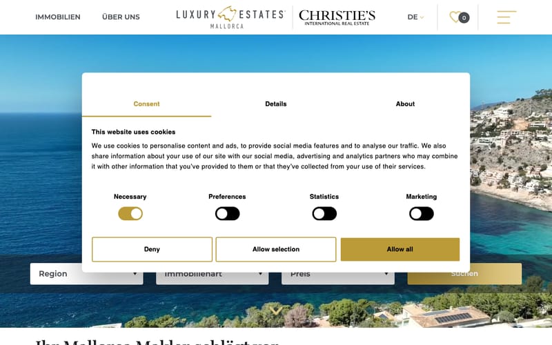 Website von Luxury Estates Mallorca