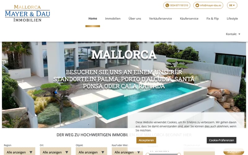 Website von Mayer & Dau Immobilien Santa Ponsa