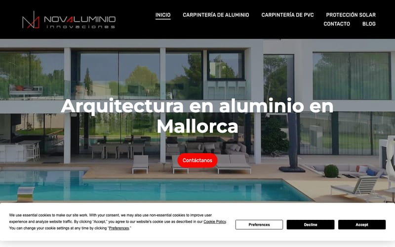 Website von Novaluminio Innovaciones