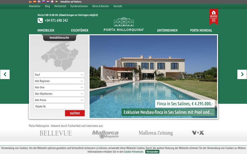 Website von Porta Mallorquina Real Estate