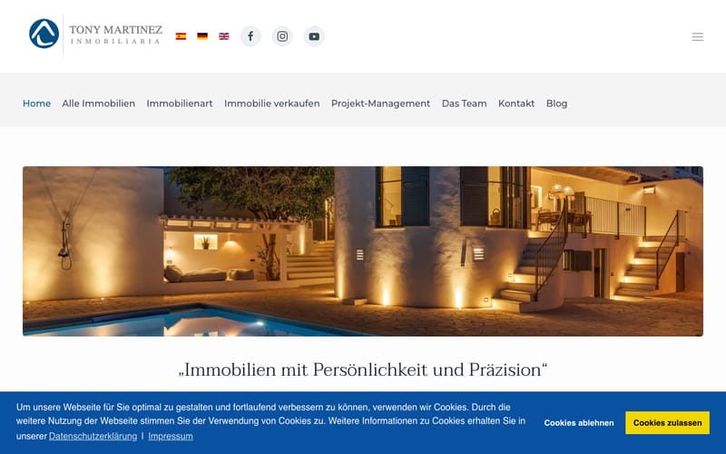 Website von Tony Martínez Immobilien
