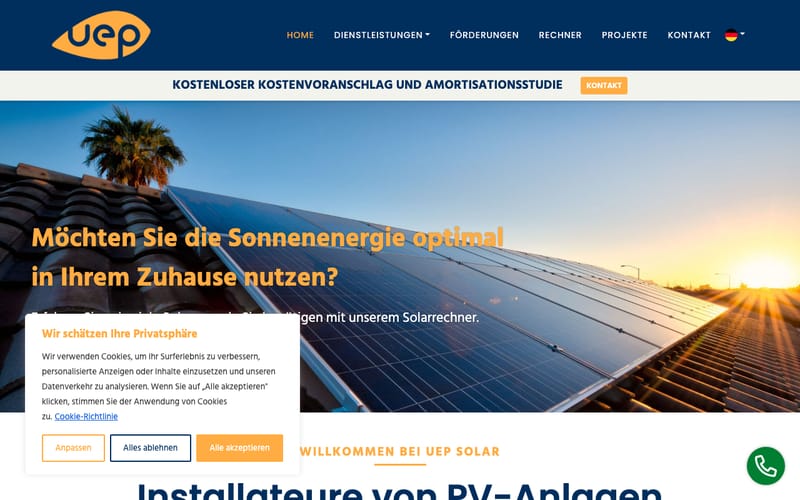 Website von UEP Solar
