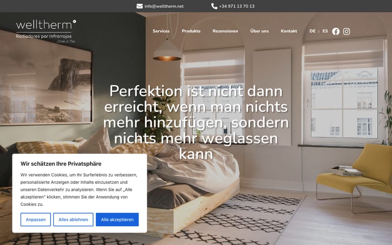 Website von Welltherm Mallorca - Creluz Tec S.L.U.