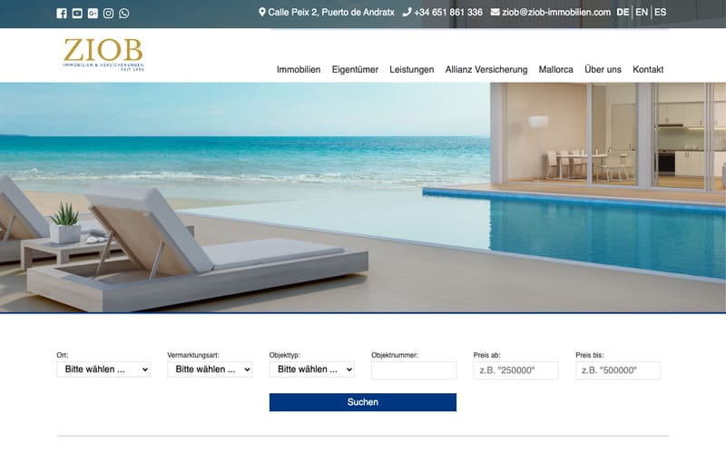 Website von Ziob Immobilien